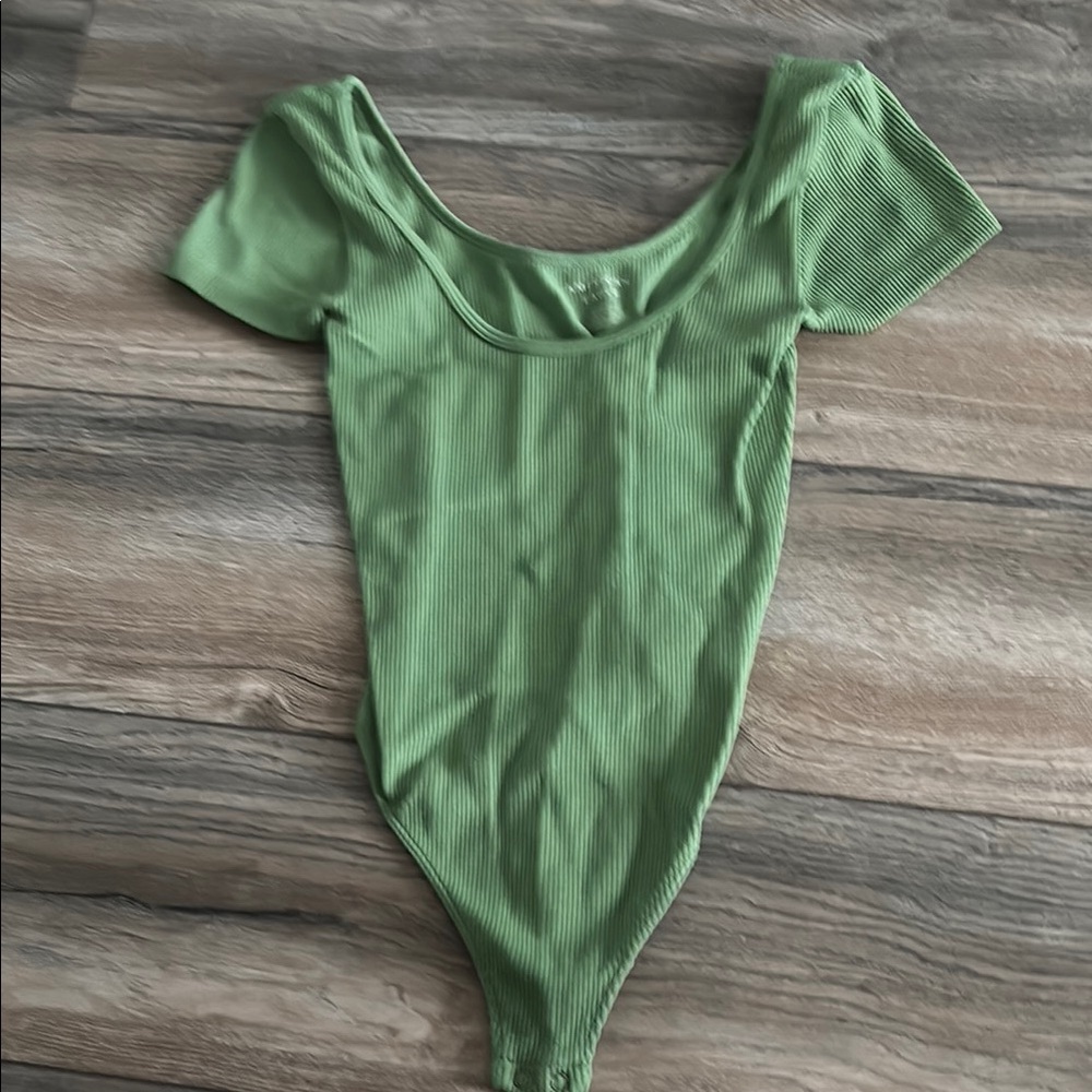 American Eagle Outfitters Green Ribbed Bodysuit